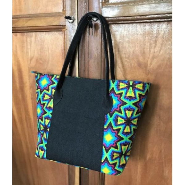 Denim-Ankara Bag - BUKOLA