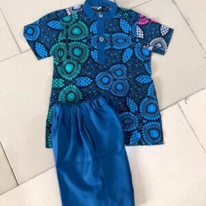 Blue Boys 2pcs Ankara shirt and short 