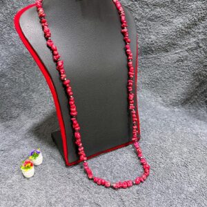 Red Cut Long Chipstone Necklace