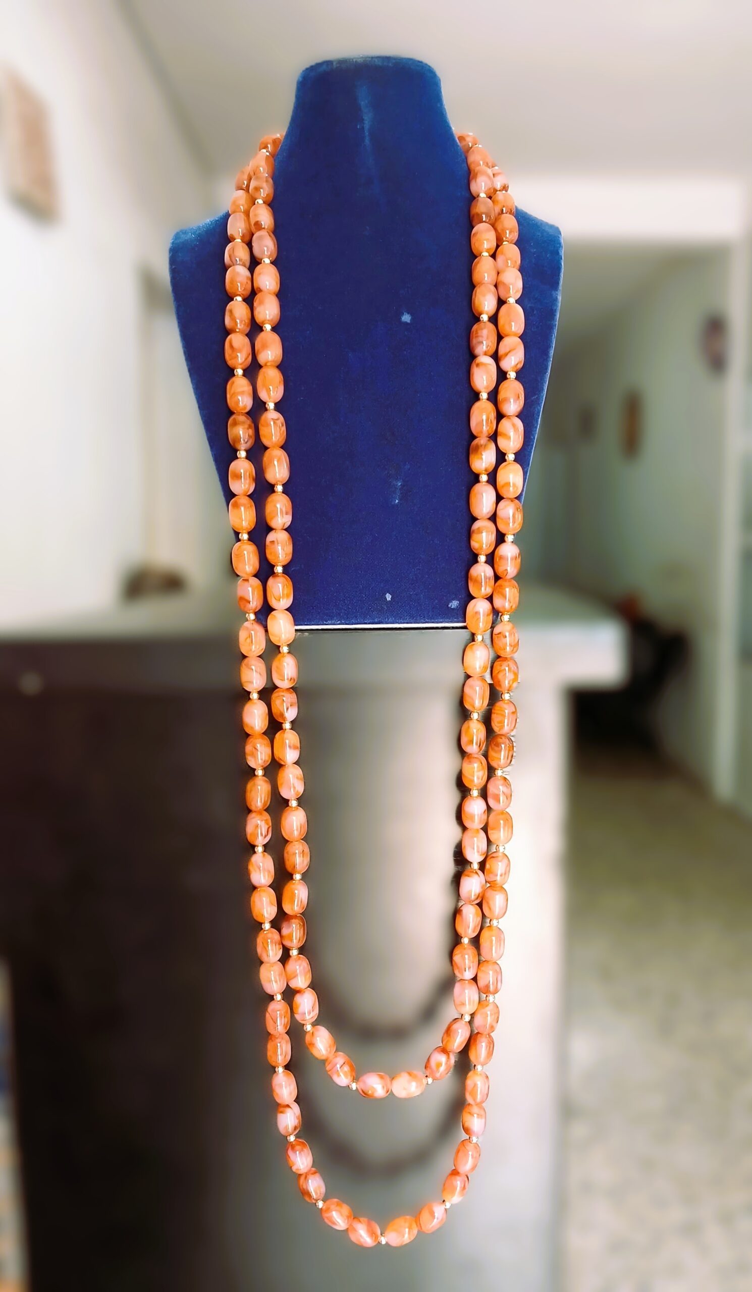 Classic Long Coral Beaded Necklace And Bracelet - Image 2