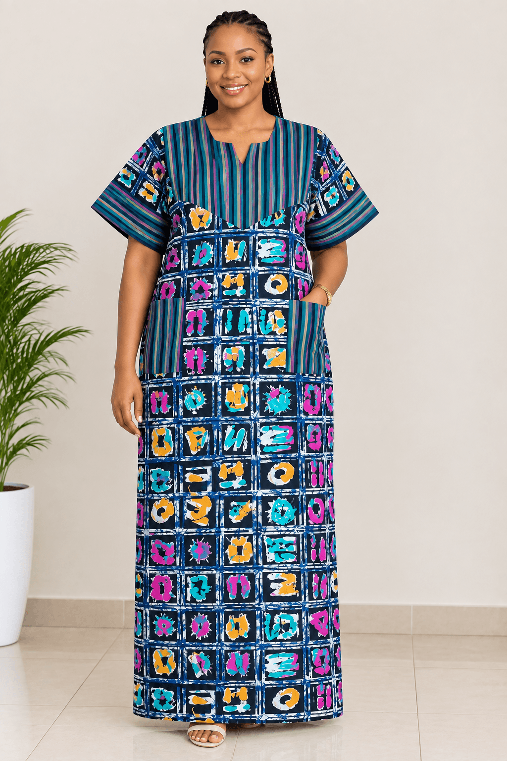 Adire Patchwork Maxi Dress
