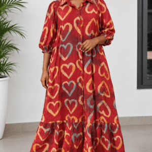 Heart Print Adire Maxi Dress