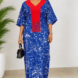 Adire Royal Blue & Red Maxi Dress