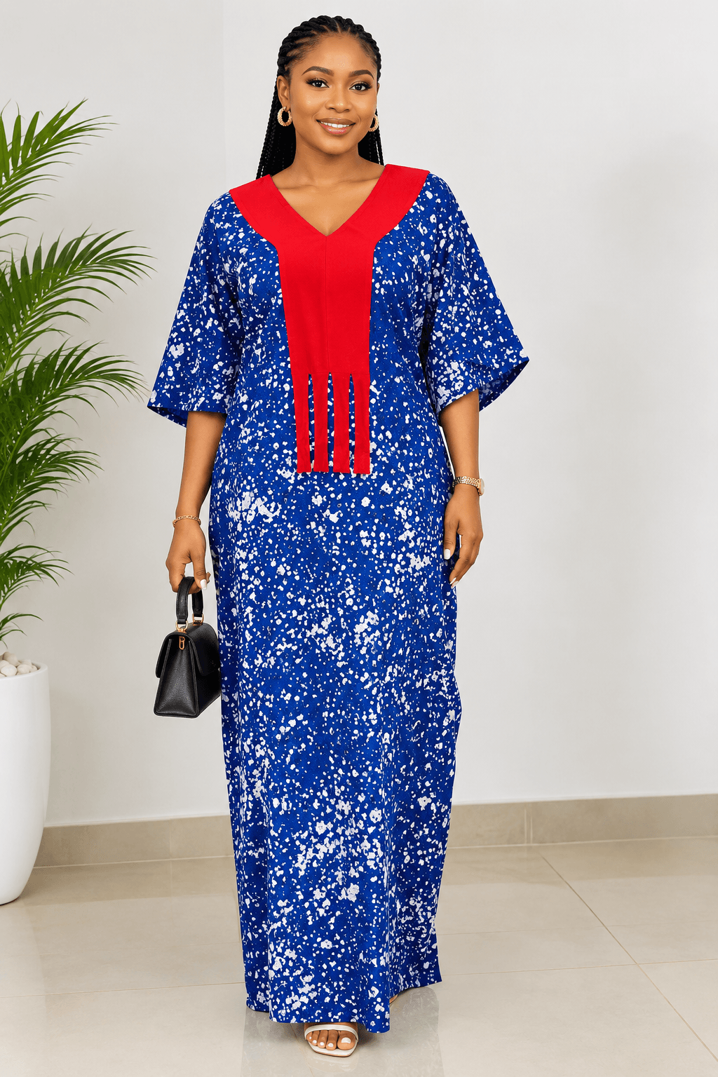 Adire Royal Blue & Red Maxi Dress